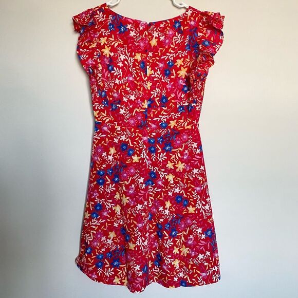 Eliza J Twist Bust Mini Dress Red Floral Ruffle Flowy Size 10 NWOT - Picture 5 of 9